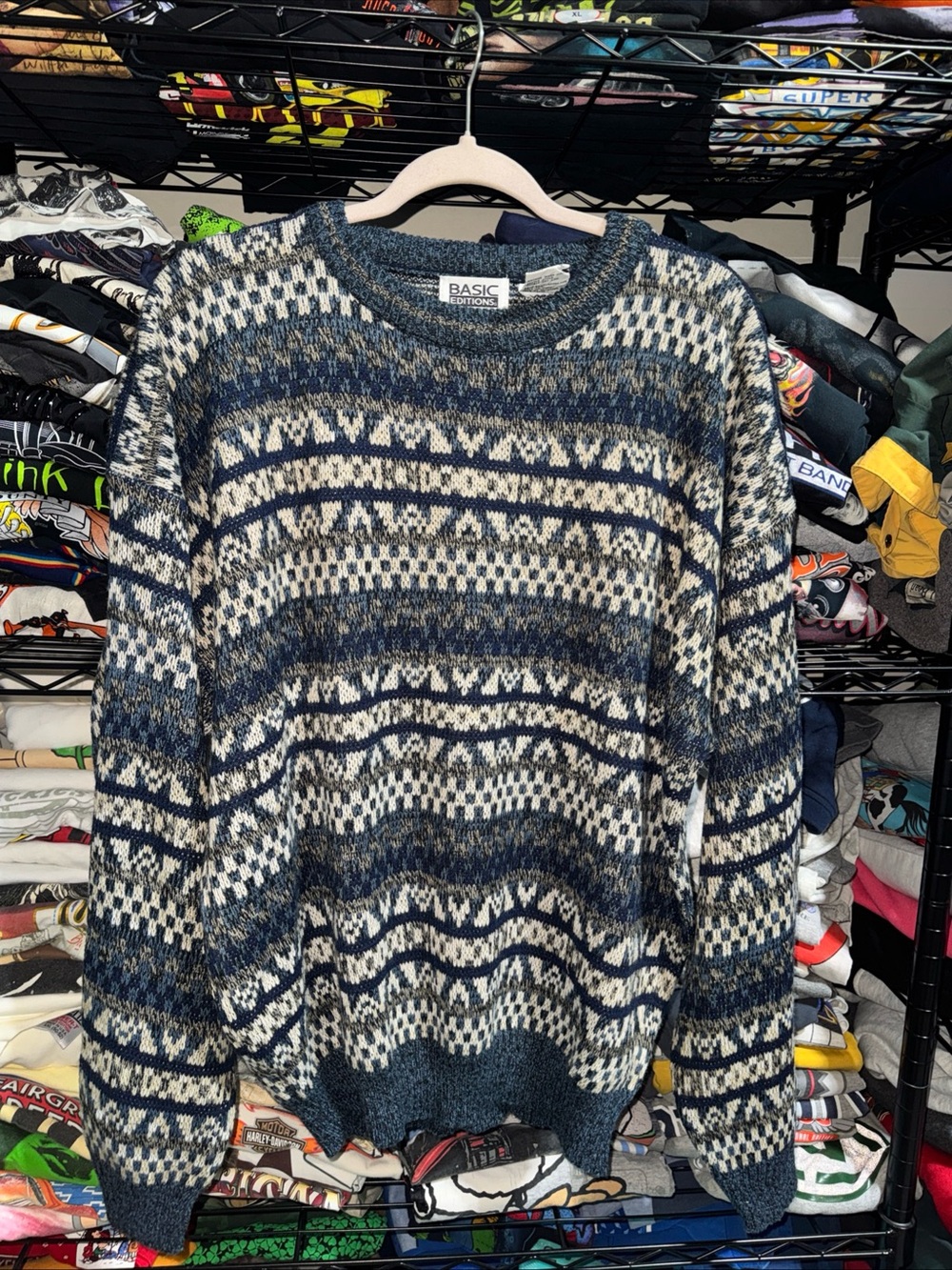 Vintage 90s Basic Edition Acrylic Knitted Multi Color Sweater Size Xl